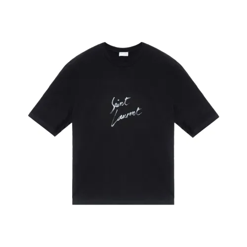 SAINT LAURENT Signature Logo Print Cotton T shirt