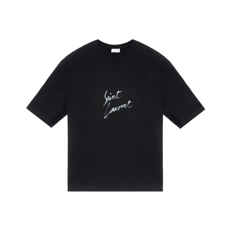 SAINT LAURENT Signature Logo Print Cotton T shirt-0