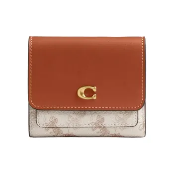 COACH Mira Coated Canvas With Calfskin Wallet Trumpets Women's Chalk Gray & Brown