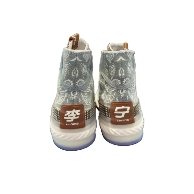 LiNing Wave Slip-Resistant Cushioning Wear-Resistant Balance High-Top Skateboard Shoes Women's Denim Blue-2