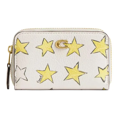 COACH Essential Leather Card Holder Small Size Women's Brass & White