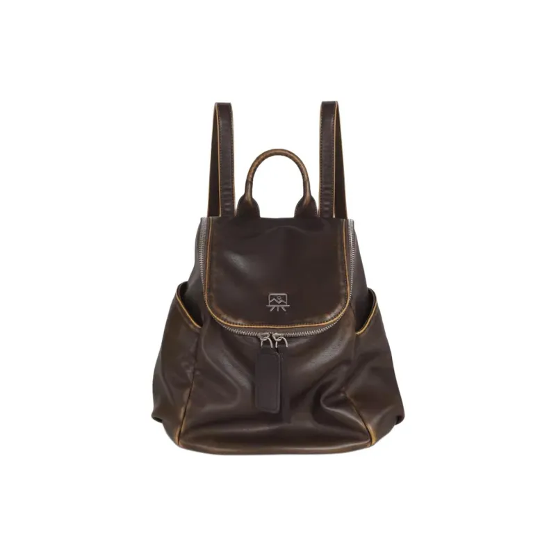 Kikawa Card Synthetic Leather Backpack Medium Size Women's Brown-0