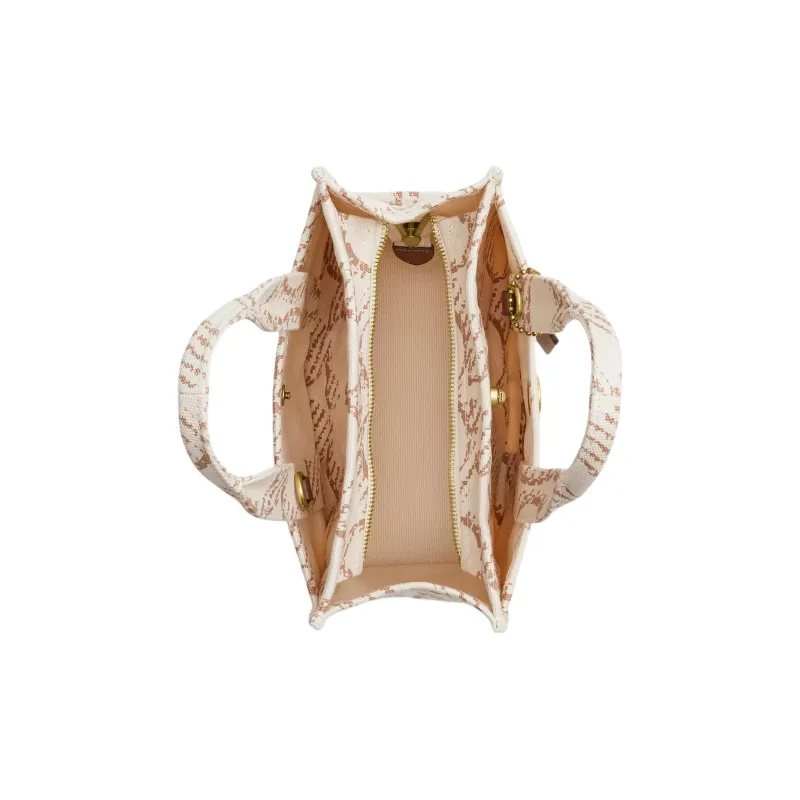COACH Canvas Tote Bag, Shopping Bag, Handbag Women's Brass & Natural-2