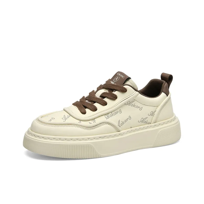 AOKANG Air Force One Series Skateboard Shoes Men Low Top White Red, Beige Brown-7