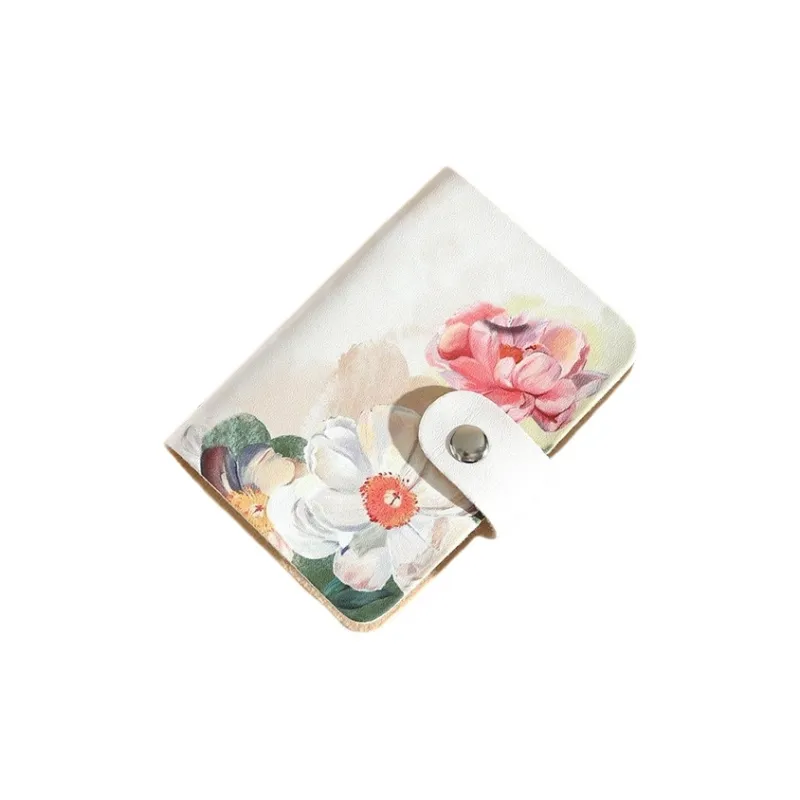 OUZIHUANG PU Card Holder Regular Unisex Continuous Good Luck/Small Daisy/White Rose/Pink And White Flowers/Tulip-8
