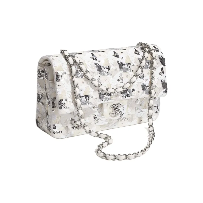 CHANEL Sequins Shoulder Bag Women's White & Silver-1