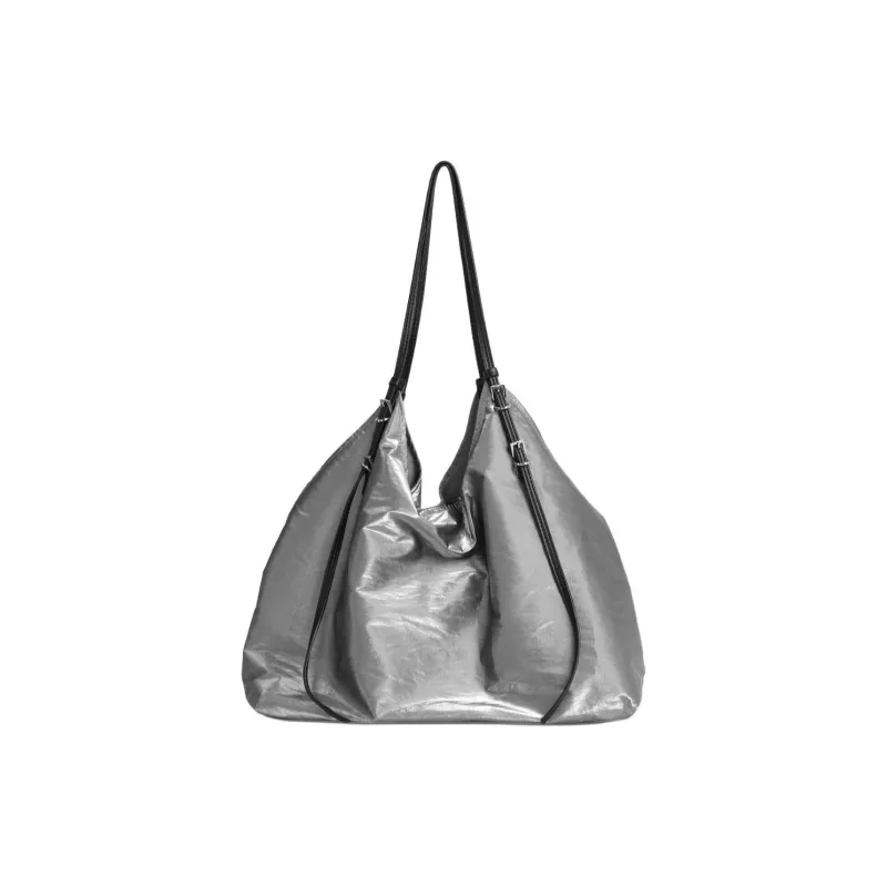 Kikawa Card Fabric Shoulder Bag Medium Size Women's Silver-4