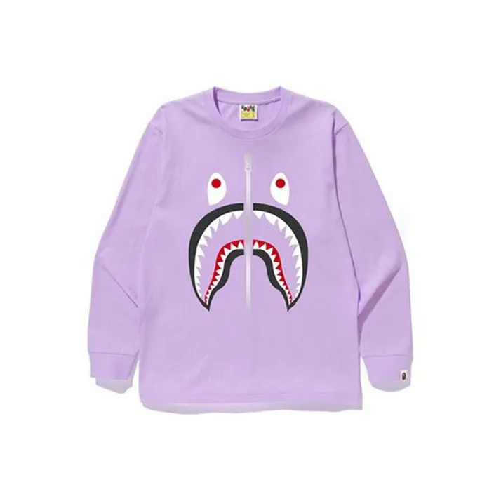A BATHING APE Applique Metal Zip Shark Crewneck-1