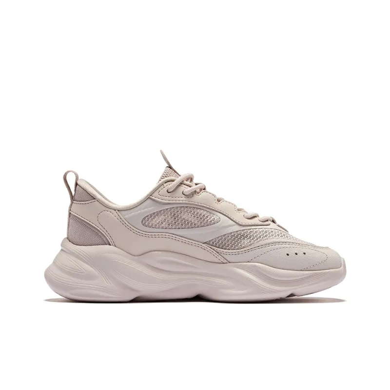 Erke Wear Resistant Breathable Height Increasing Low Top Casual Shoes Women's Pink Brush Gray-1
