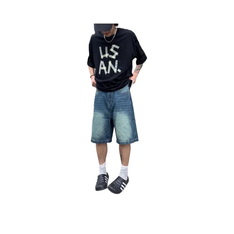 TESTUNG Denim Shorts Men's Vintage Blue-0
