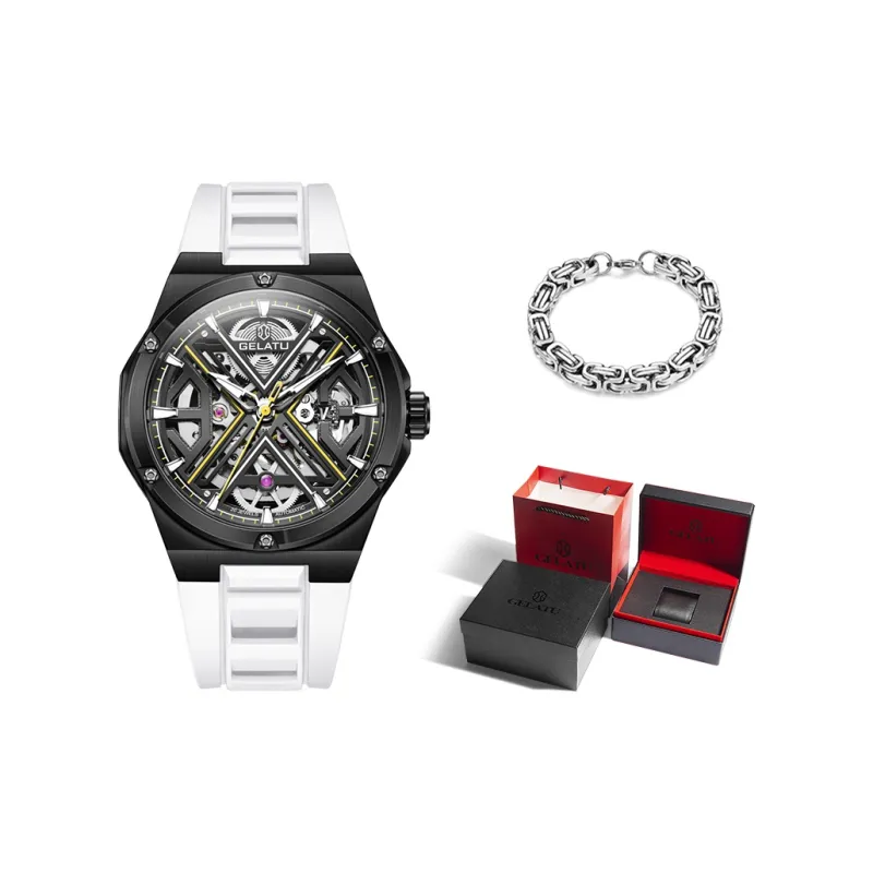 GELATU Automatic Mechanical Movement Silicone Strap Watch Men's Watches Black Dial-5