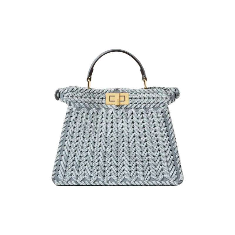 FENDI Peekaboo ISeeU Leather One Shoulder Handbag Small Size Women's Blue-2