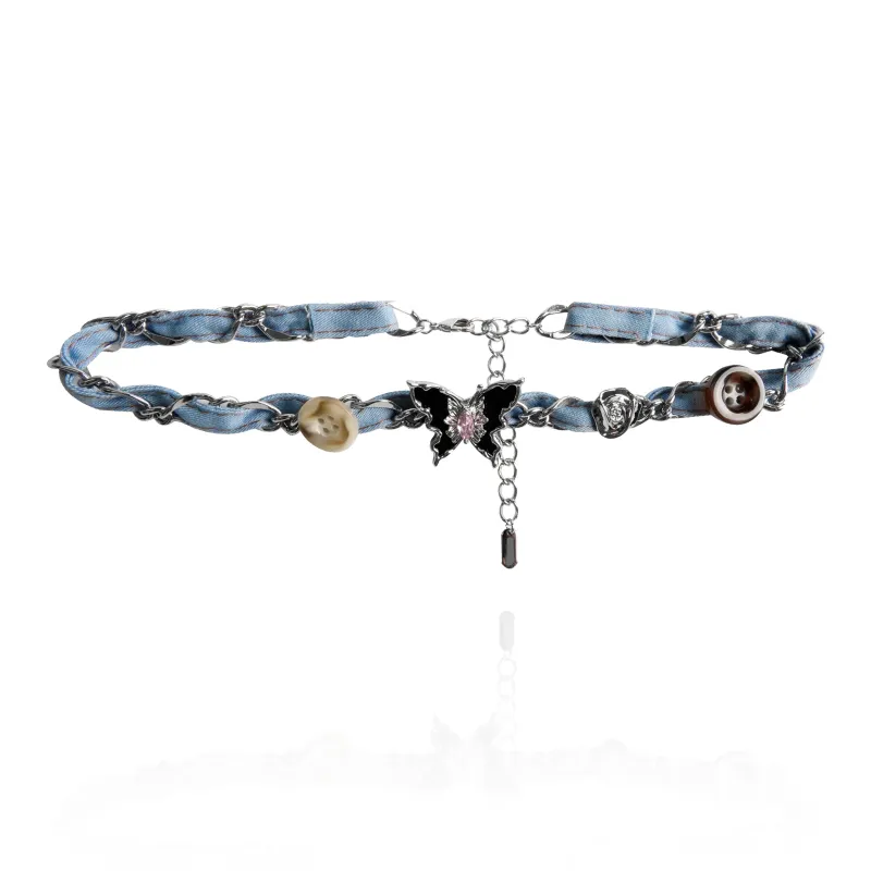 KEYS VIA Copper Alloy Synthetic Cubic Zirconia Fabric Fabric Necklace Collarbone Chain Women's-4