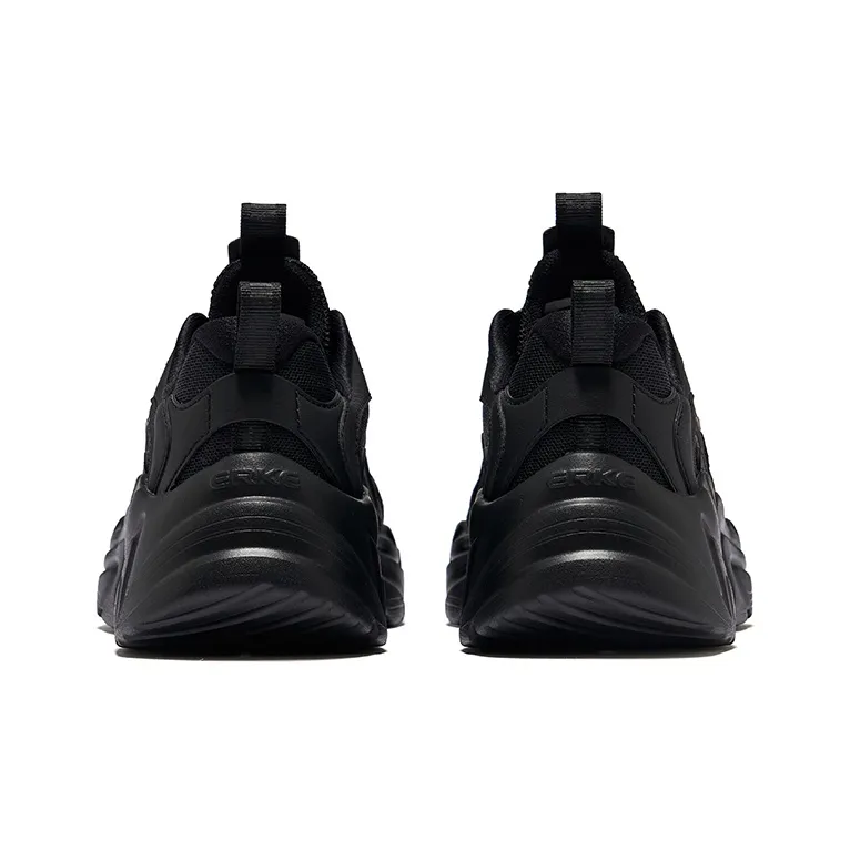 Erke Wear Resistant Breathable Height Increasing Low Top Casual Shoes Women's Jet Black-3