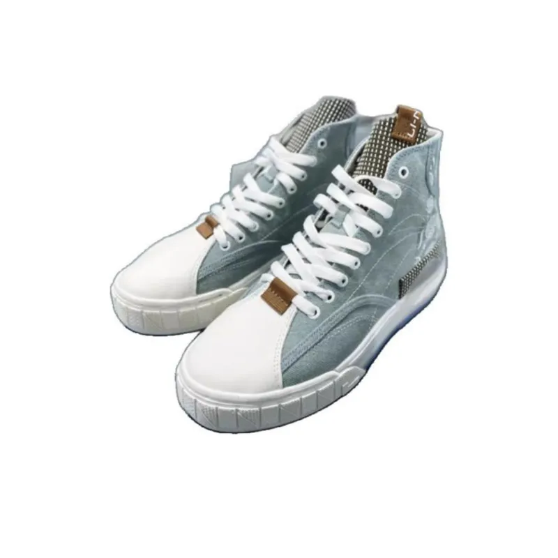 LiNing Wave Slip-Resistant Cushioning Wear-Resistant Balance High-Top Skateboard Shoes Women's Denim Blue-1