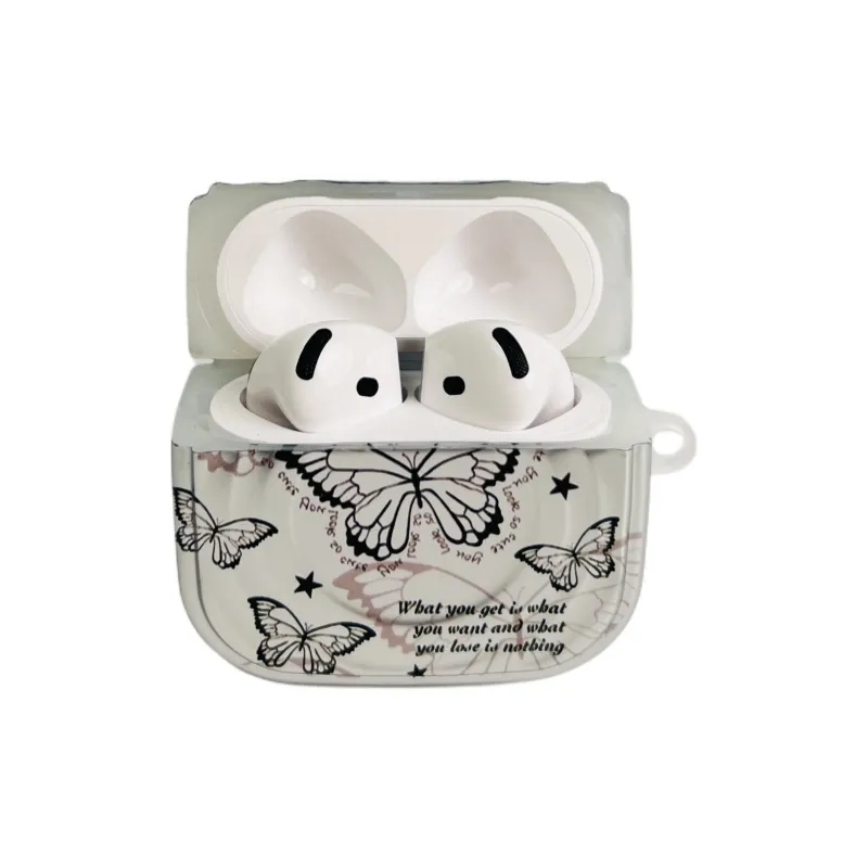 Sopi Compatibility With Apple AirPods 4/2/3/4th Generation/AirPods Pro/Pro 2 TPU Ripple Black Butterfly Headphone Cases-1