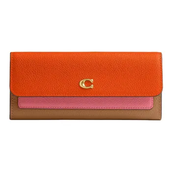 COACH Polished Pebbled Leather Wallet Women's Honey Brown