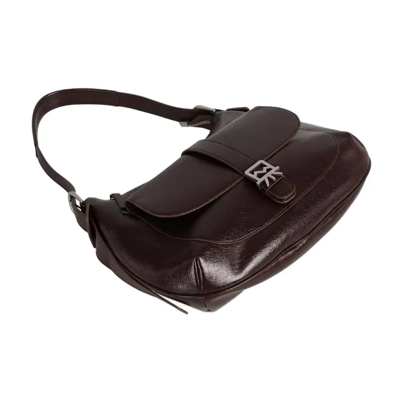 Kikawa Card Artificial Leather Saddle Bag, Shoulder Bag Medium Size Women's Dark Coffee-4