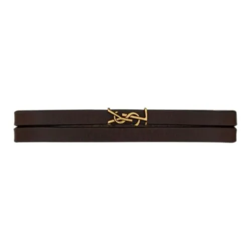 SAINT LAURENT Leather Metal Bracelets Women's Brown