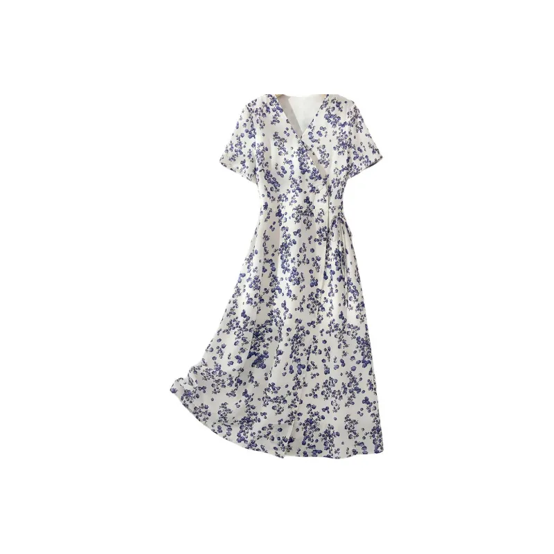 IHIMI Short Sleeved Dresses Women's Blue Purple Flower-1
