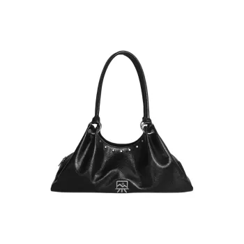 Kikawa Card Synthetic Leather Shoulder Bag, Handbag, Shoulder Bag Medium Size Women's Black
