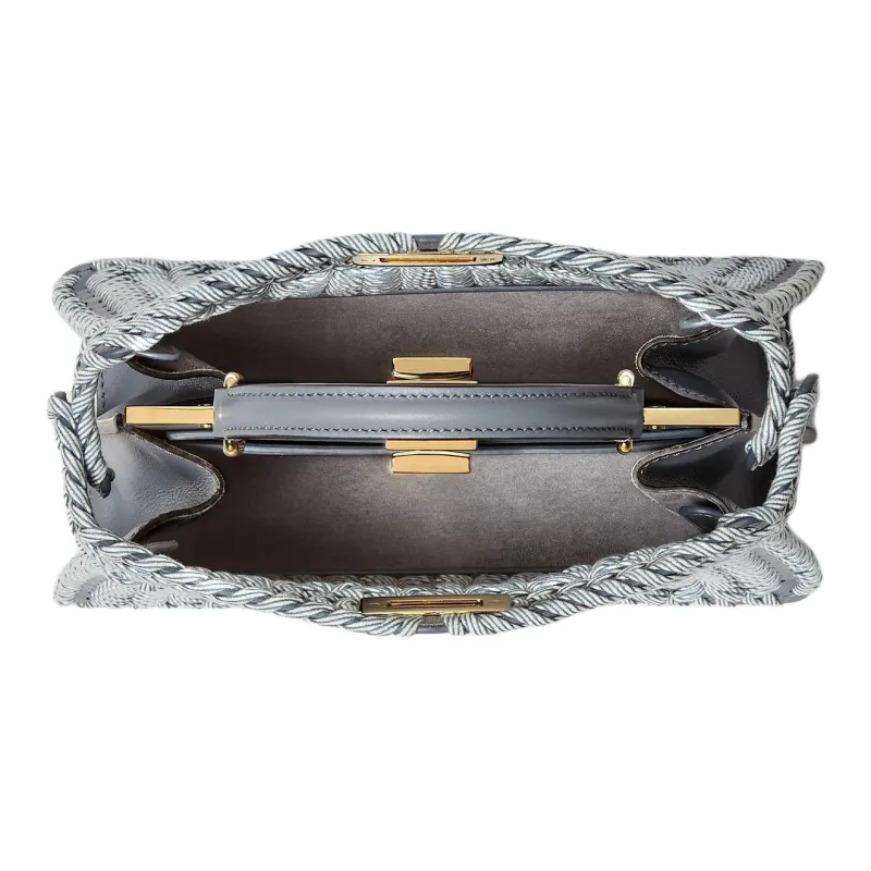 FENDI Peekaboo ISeeU Leather One Shoulder Handbag Small Size Women's Blue-3