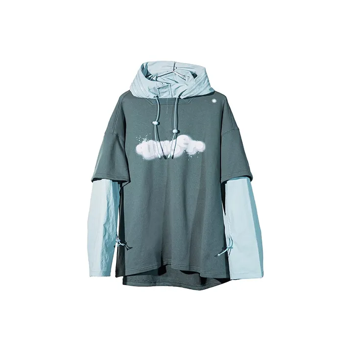 Umamiism Hooded Loose Fit Mock Two Piece Sweatshirt Fall Winter Unisex Light Blue-0