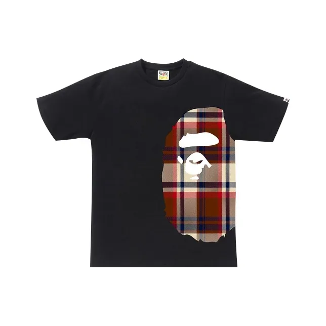 A BATHING APE Logo Check Side Big Ape Head Tee-4