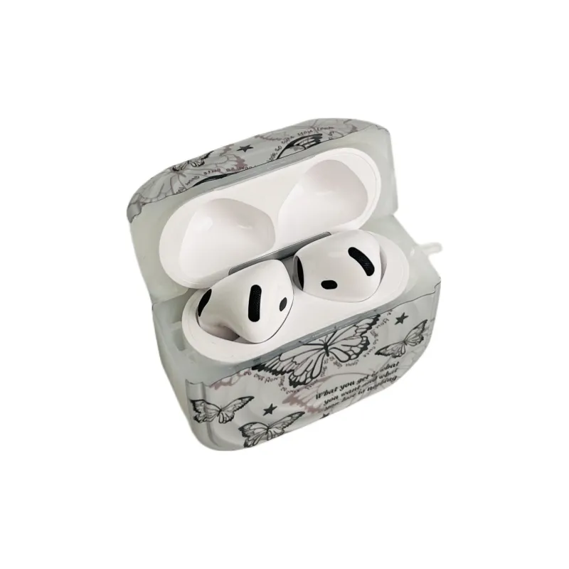 Sopi Compatibility With Apple AirPods 4/2/3/4th Generation/AirPods Pro/Pro 2 TPU Ripple Black Butterfly Headphone Cases-2