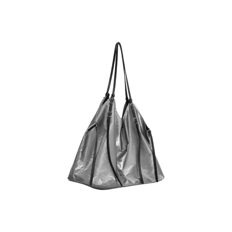 Kikawa Card Fabric Shoulder Bag Medium Size Women's Silver-1