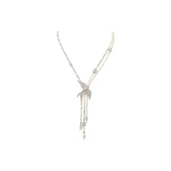 CHANEL Glass Pearl Necklaces Unisex Silver