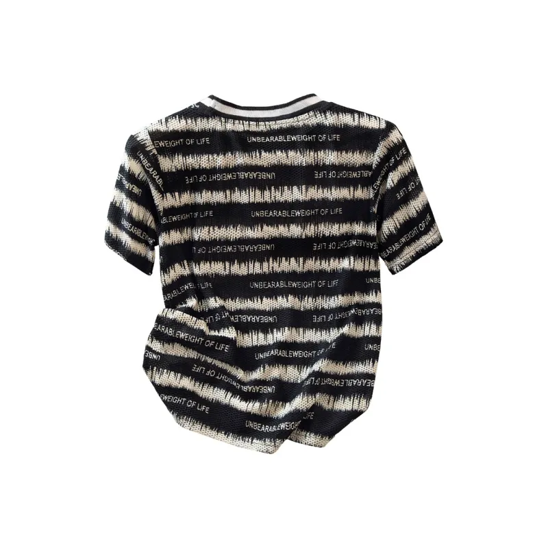 Cypress House T Shirt Women's Black White Stripes-1