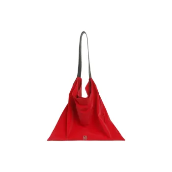 Kikawa Card Fabric With Cow Leather Tote Bag, Shopping Bag, Shoulder Bag Large Size Women's Red