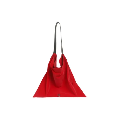 Kikawa Card Fabric With Cow Leather Tote Bag, Shopping Bag, Shoulder Bag Large Size Women's Red