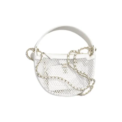 CHANEL Fishnet & Bright Lambskin & Gold Metal Handbags Shoulder Bags Women's White