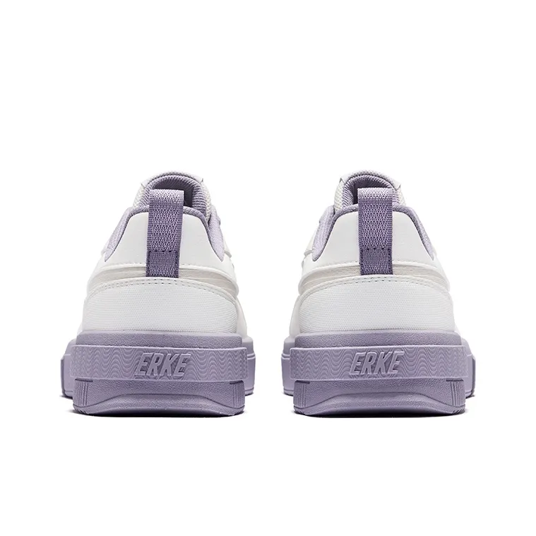 Erke Anti Slip Wear Resistant Low Top Skateboard Shoes Women's White Purple-3