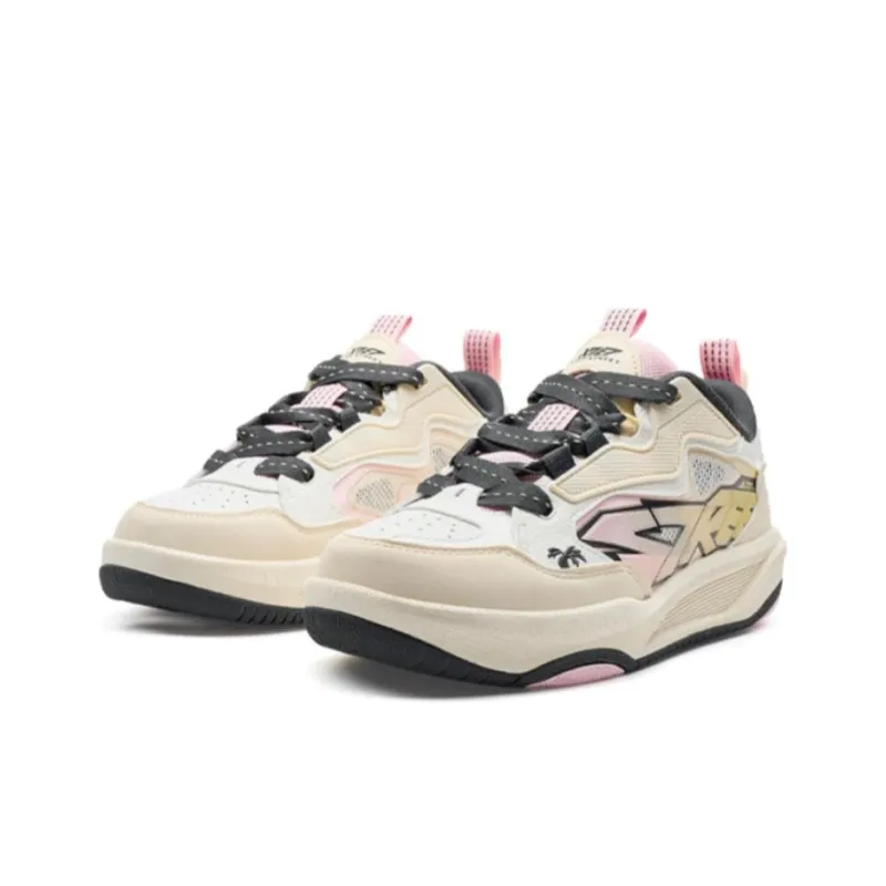 XTEP Wave CTR Anti Slip And Wear Resistant Breathable Low Top Skateboard Shoes Women's Beige Black Pink-2