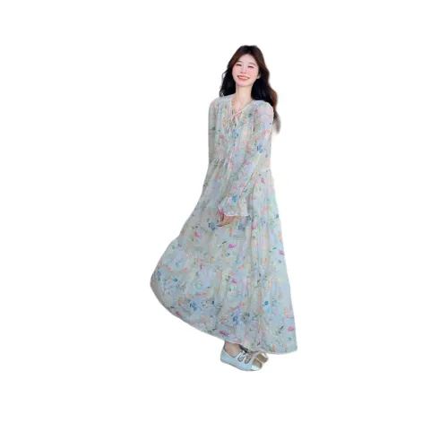 Pure Shimane Long Sleeved Dresses Women's Floral