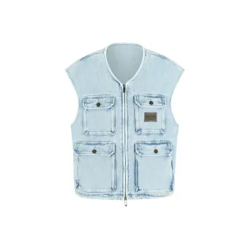 EMPORIO ARMANI Multi pocket Denim effect Dobby Fabric Sleeveless Top