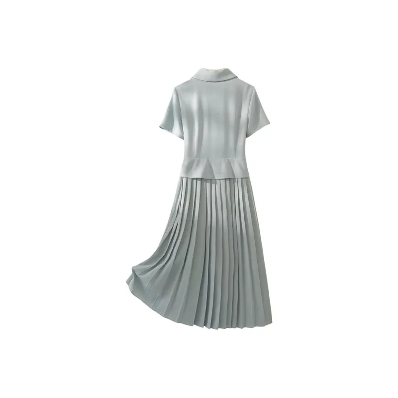 IHIMI SS24 Short Sleeved Dress Women's Elegant Green-2