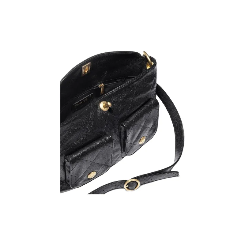 CHANEL Grained Calfskin Hobo Bag, Portable Crossbody Bag, Shoulder Bag Women's Black-2
