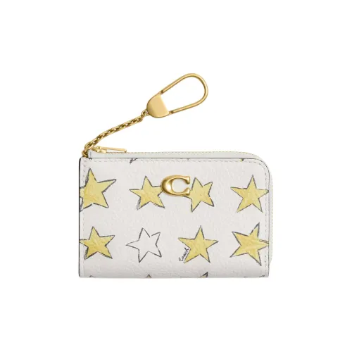 COACH EssentialL Zip Leather Card Holder Mini Women's Yellow & White