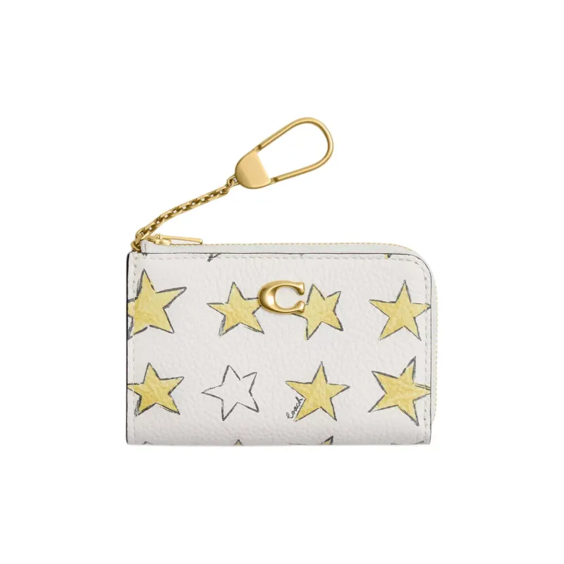 COACH EssentialL Zip Leather Card Holder Mini Women's Yellow & White-0