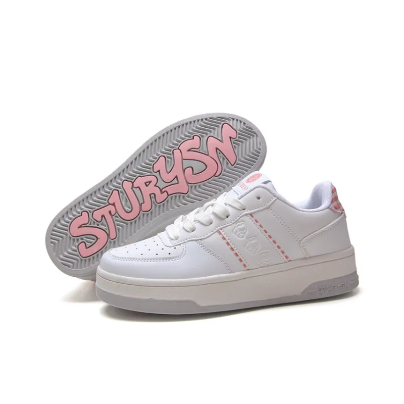 STUR YSN Wear Resistant Lightweight Height Increasing Low Top Skateboard Shoes Women's White Peony Pink-6