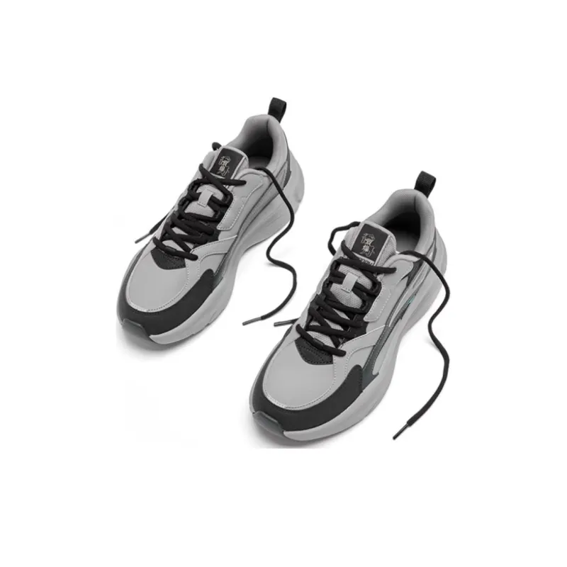 QIAODAN Get Rich Every Day Wear Resistant Height Increasing Warm Low Top Casual Shoes Men's Gray Black-3