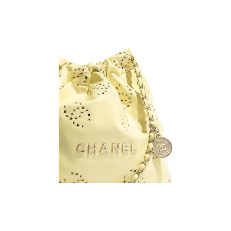 CHANEL Shiny Calfskin Hobo Bag Shoulder Bag Trumpets Women's Light Yellow-3