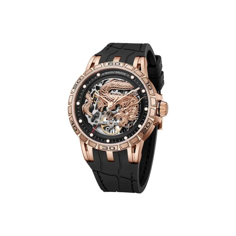 Welly Merck Dragon Series Automatic Mechanical Movement Rubber Strap Watch Men's Watches Silver Dial-9
