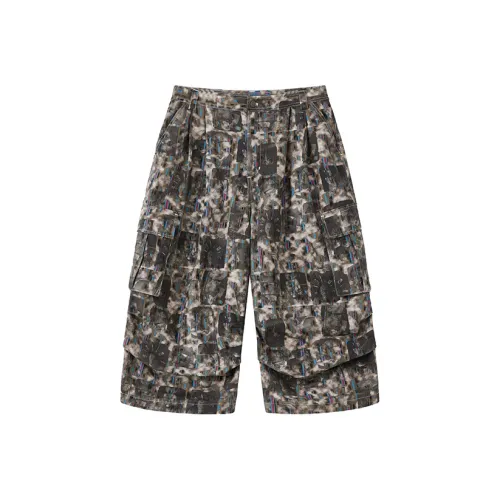 WULISHAONIAN Cargo Shorts Unisex Dark Gray Blue Red Stripe