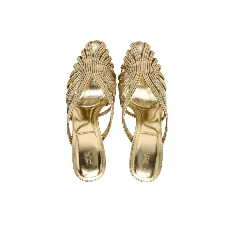 ZARA Wrap toe Slippers Women's Gold-3