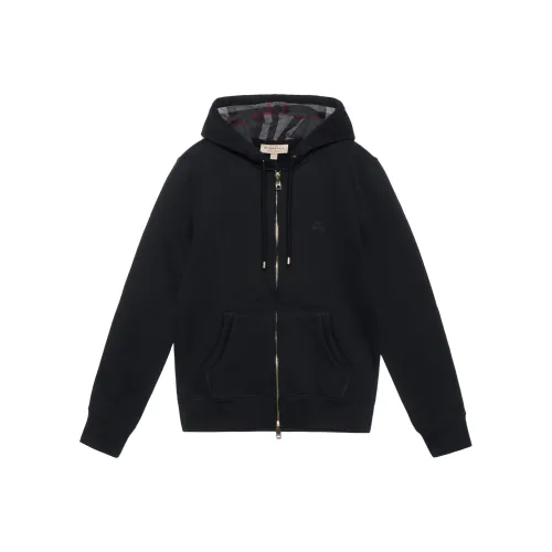 Burberry Men Clarendon Check Hooded Zip Up Hoodie Black/Grey